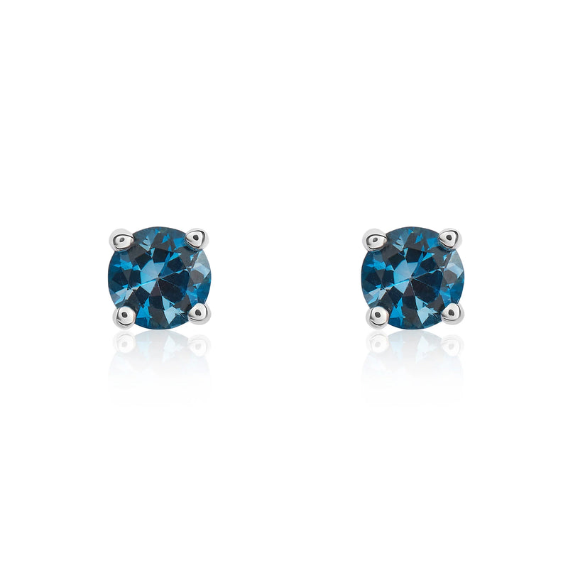9ct White Gold London Blue Topaz 4mm Round 4-Claw Stud Earrings