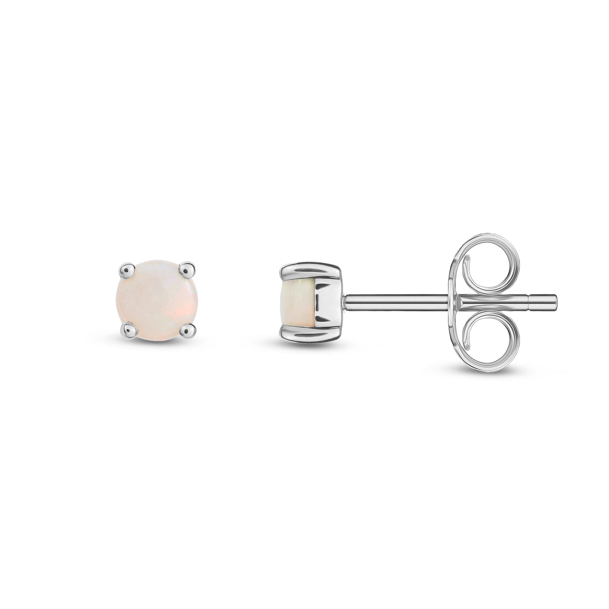 9ct White Gold Opal 4mm Round 4-Claw Stud Earrings