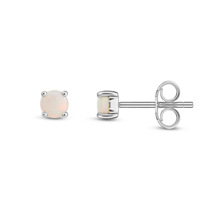 9ct White Gold Opal 4mm Round 4-Claw Stud Earrings