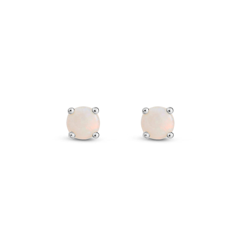 9ct White Gold Opal 4mm Round 4-Claw Stud Earrings