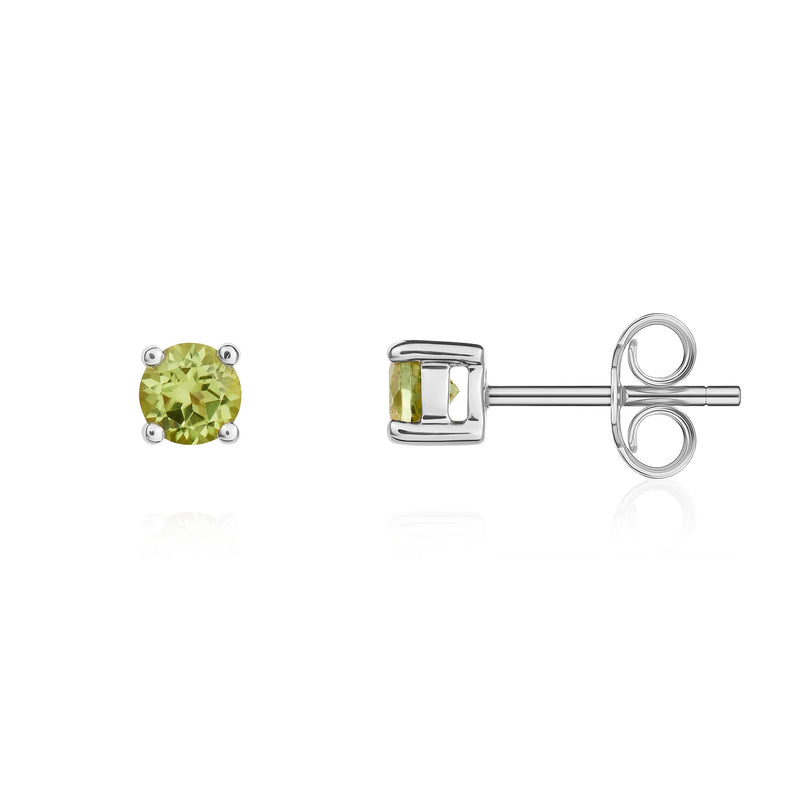 9ct White Gold Peridot 4mm Round 4-Claw Stud Earrings