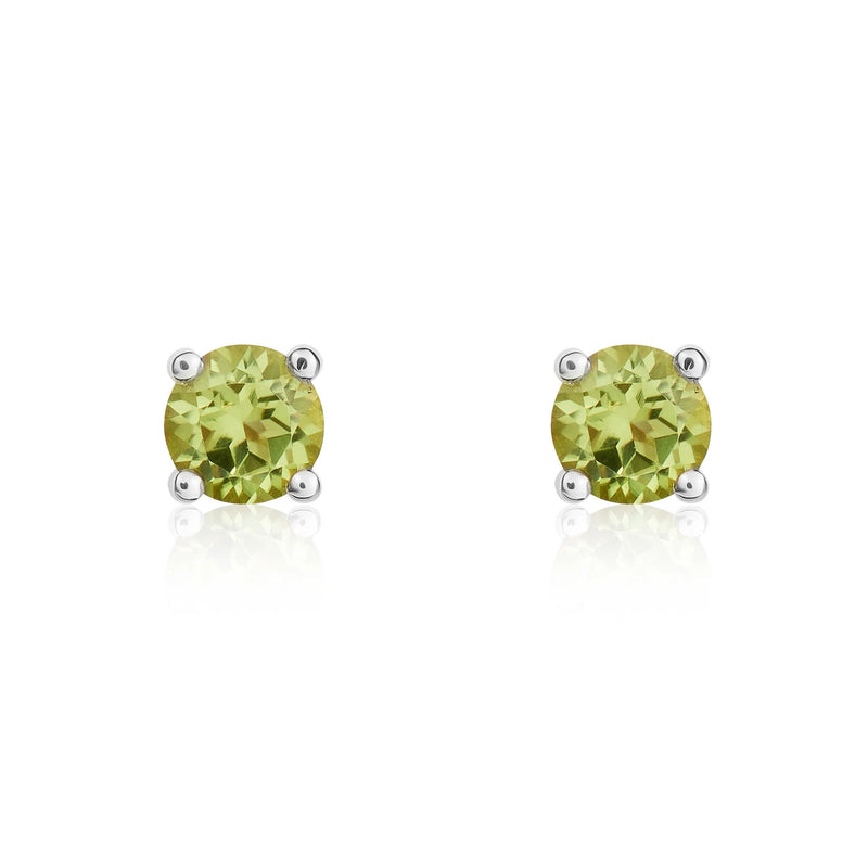 9ct White Gold Peridot 4mm Round 4-Claw Stud Earrings
