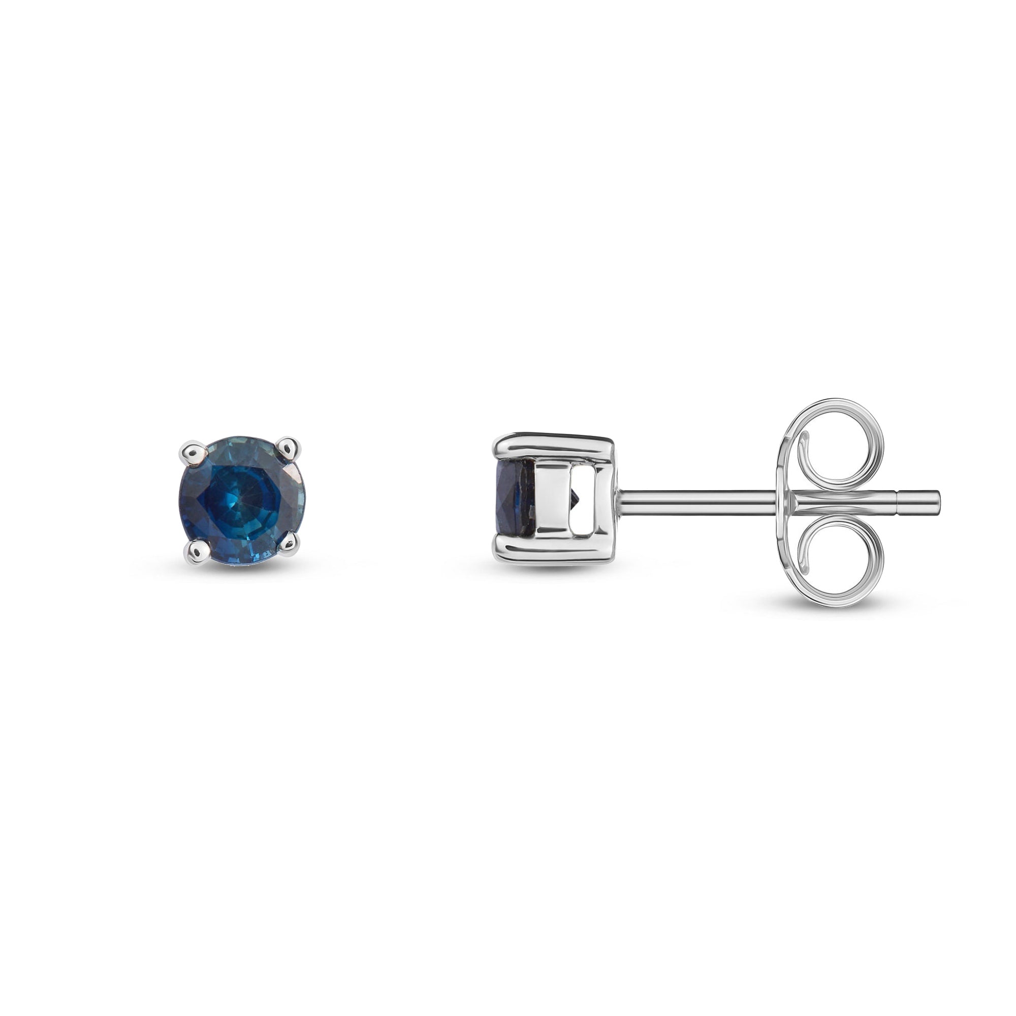 9ct White Gold Sapphire 4mm Round 4-Claw Stud Earrings