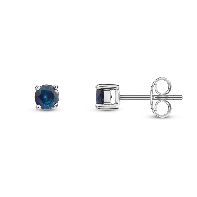 9ct White Gold Sapphire 4mm Round 4-Claw Stud Earrings