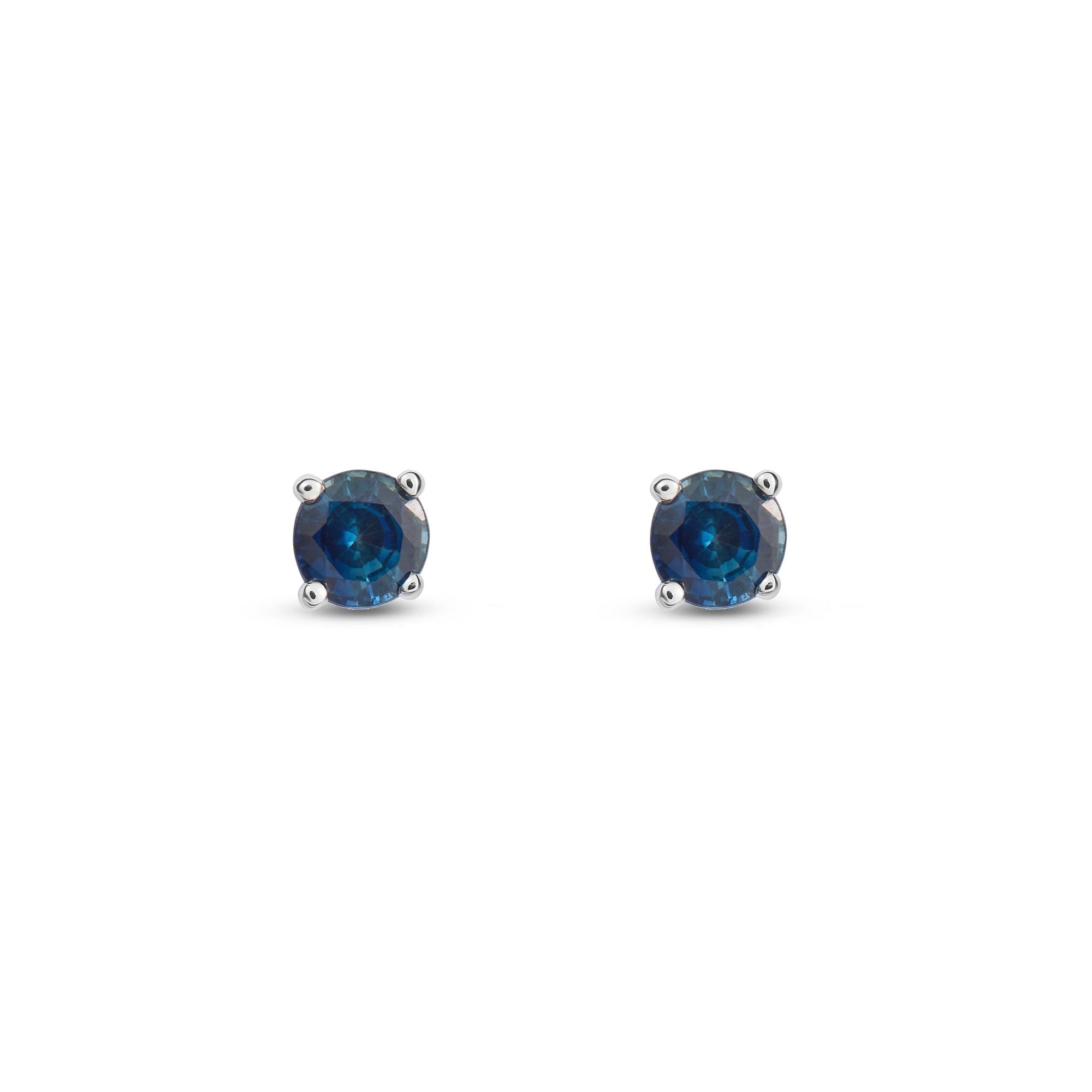 9ct White Gold Sapphire 4mm Round 4-Claw Stud Earrings