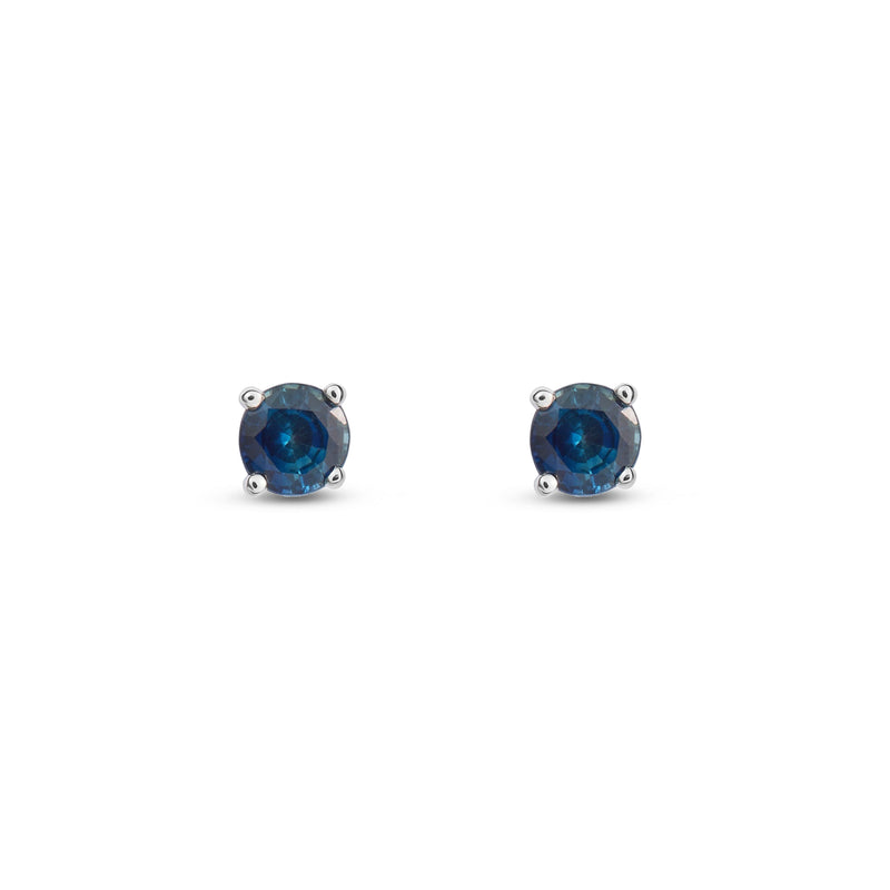9ct White Gold Sapphire 4mm Round 4-Claw Stud Earrings