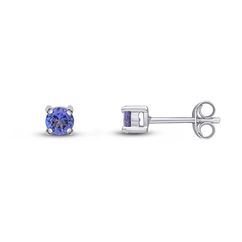 9ct White Gold Tanzanite 4mm Round 4-Claw Stud Earrings