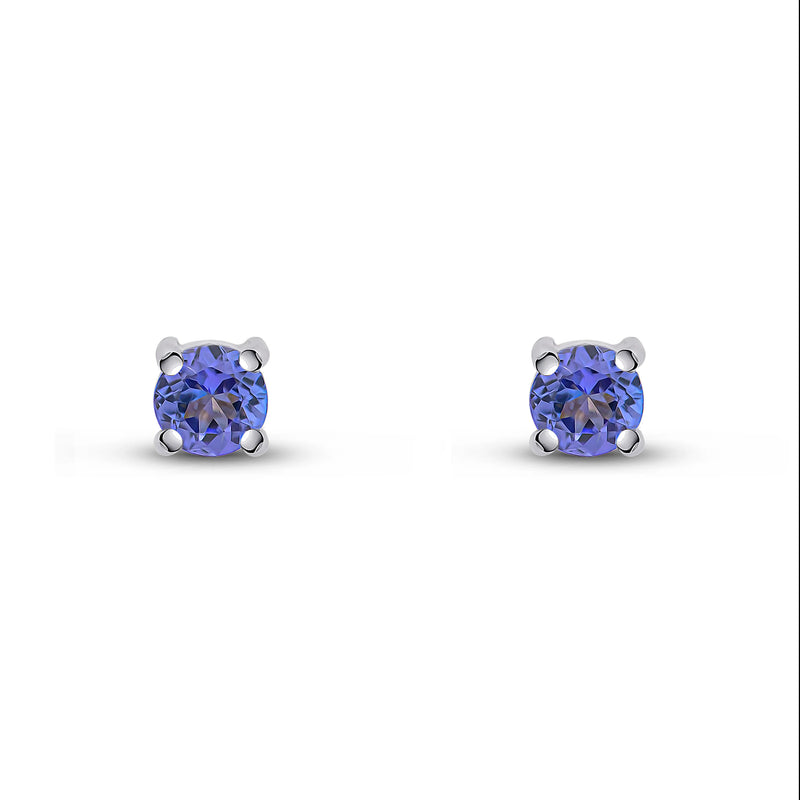 9ct White Gold Tanzanite 4mm Round 4-Claw Stud Earrings