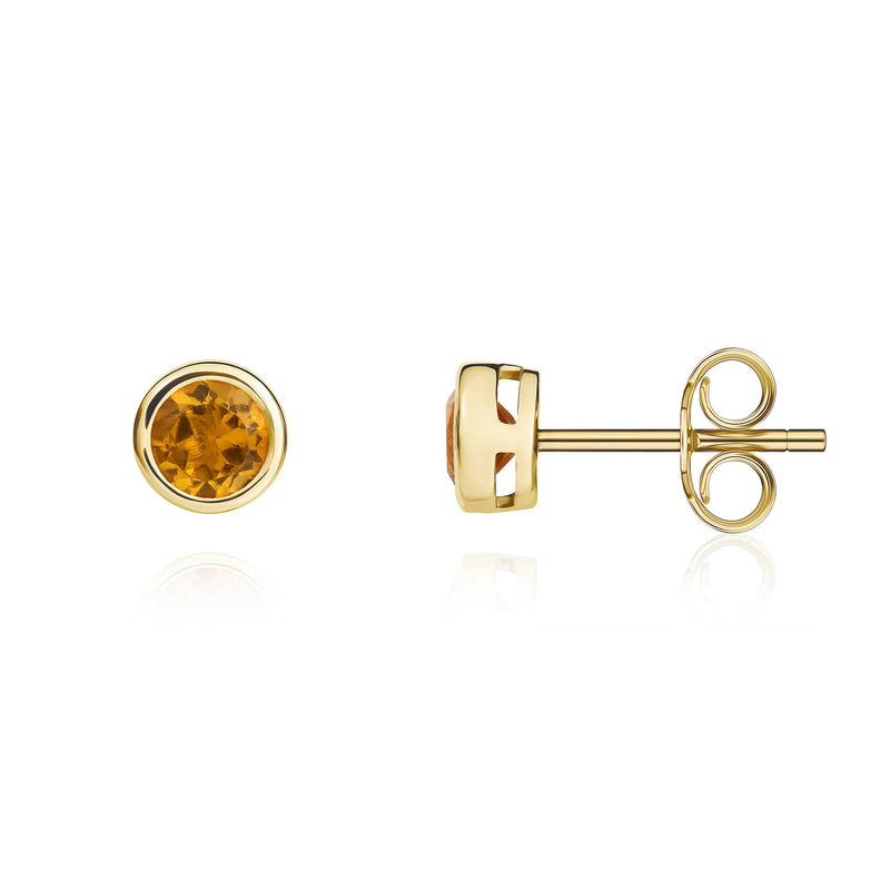 9ct Yellow Gold Citrine 4mm Round Rubover Stud Earrings