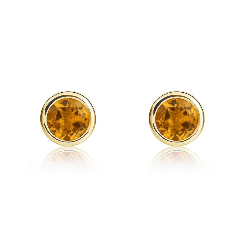 9ct Yellow Gold Citrine 4mm Round Rubover Stud Earrings