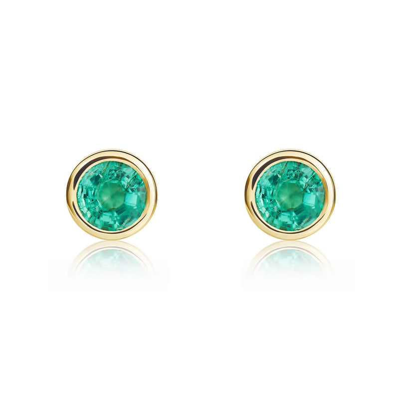 9ct Yellow Gold Emerald 4mm Round Rubover Stud Earrings