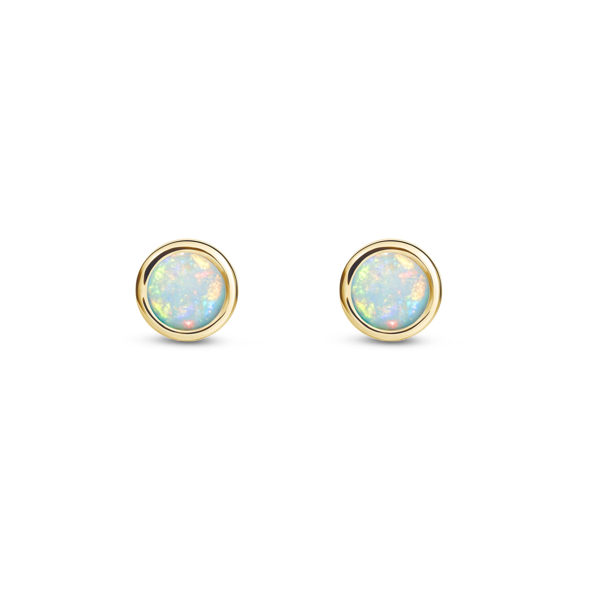 9ct Yellow Gold Opal 4mm Round Rubover Stud Earrings