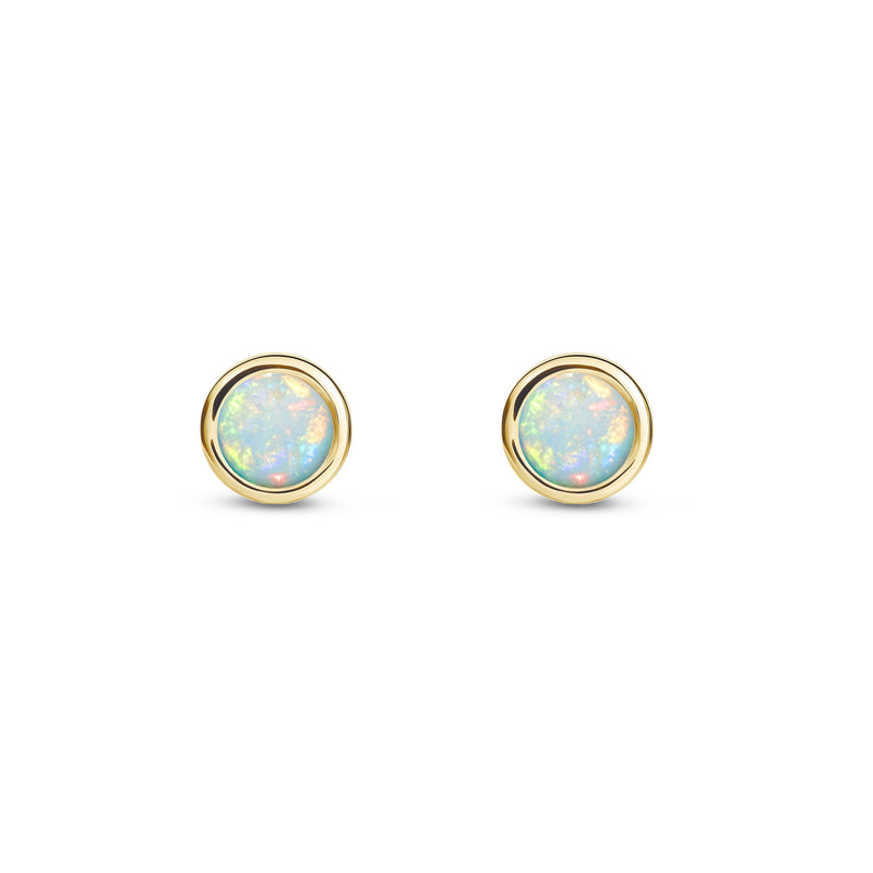 9ct Yellow Gold Opal 4mm Round Rubover Stud Earrings