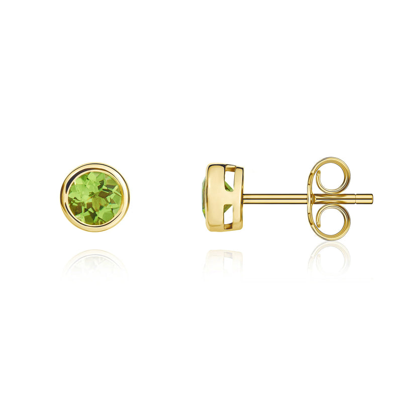 9ct Yellow Gold Peridot 4mm Round Rubover Stud Earrings