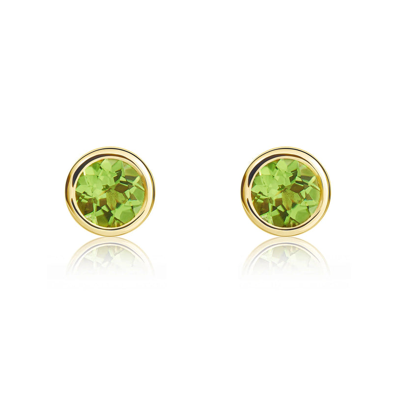9ct Yellow Gold Peridot 4mm Round Rubover Stud Earrings