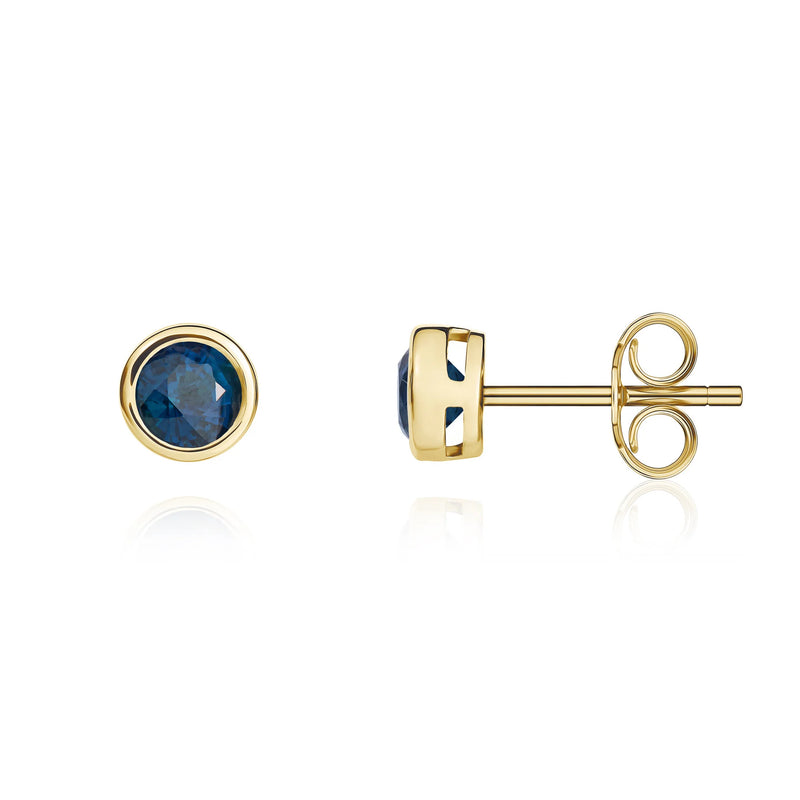 9ct Yellow Gold Sapphire 4mm Round Rubover Stud Earrings