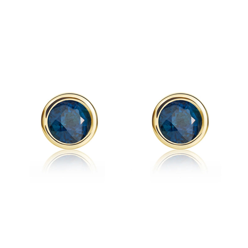 9ct Yellow Gold Sapphire 4mm Round Rubover Stud Earrings
