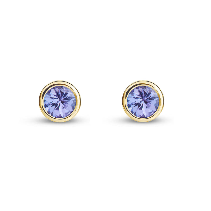 9ct Yellow Gold Tanzanite 4mm Round Rubover Stud Earrings