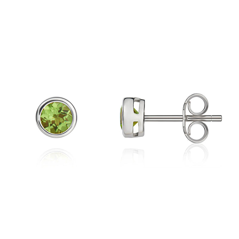 9ct White Gold Peridot 4mm Round Rubover Stud Earrings