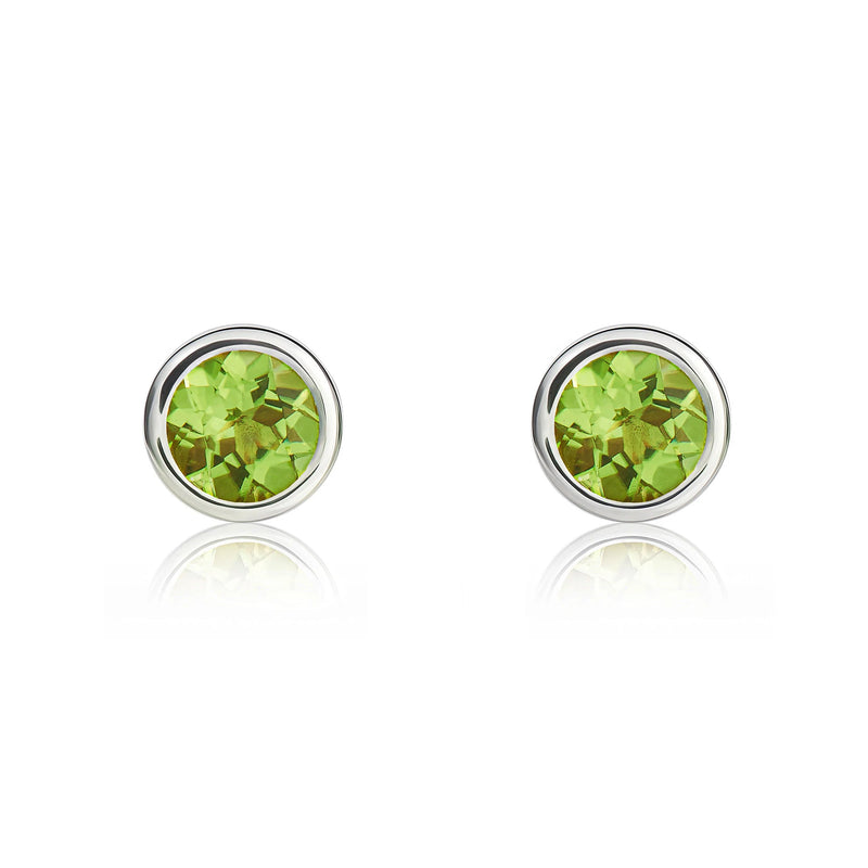 9ct White Gold Peridot 4mm Round Rubover Stud Earrings