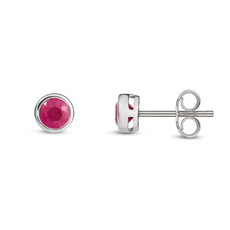 9ct White Gold Ruby 4mm Round Rubover Stud Earrings
