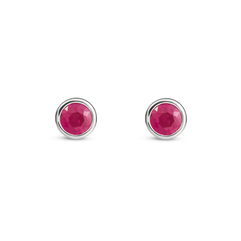 9ct White Gold Ruby 4mm Round Rubover Stud Earrings