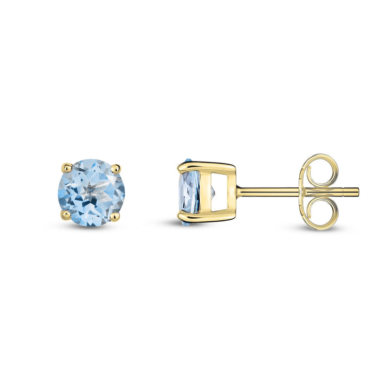 9ct Yellow Gold Aquamarine 5mm Round 4-Claw Stud Earrings