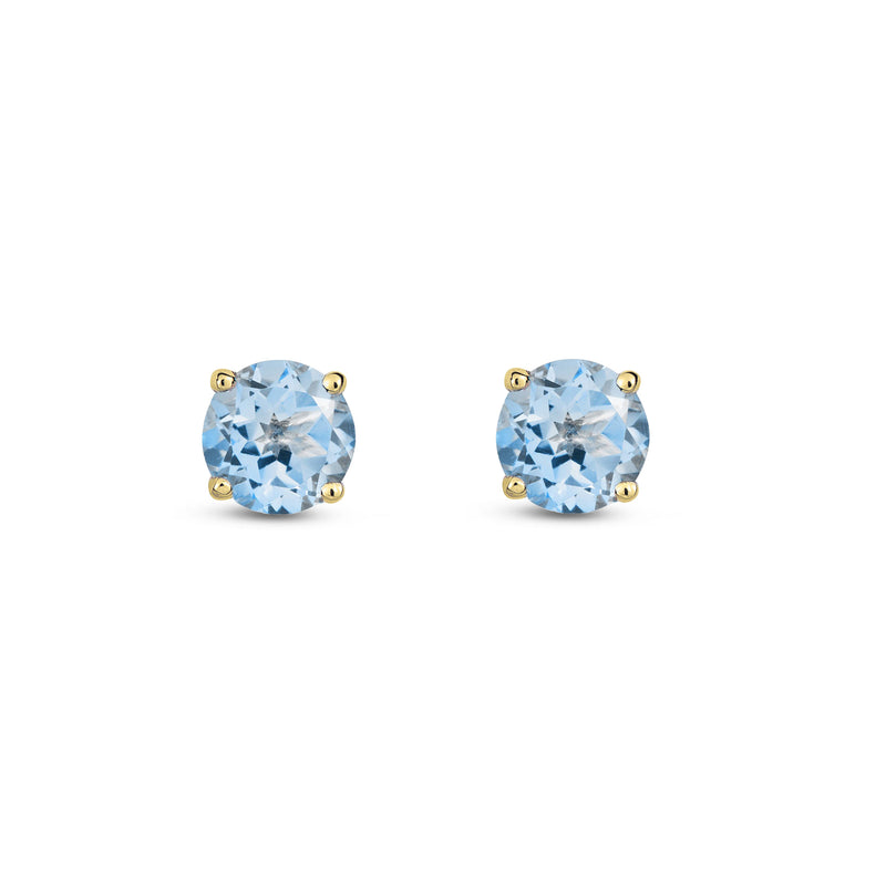 9ct Yellow Gold Aquamarine 5mm Round 4-Claw Stud Earrings