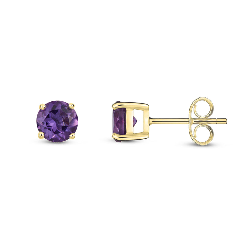 9ct Yellow Gold Amethyst 5mm Round 4-Claw Stud Earrings