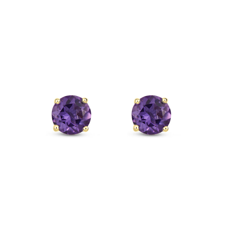 9ct Yellow Gold Amethyst 5mm Round 4-Claw Stud Earrings