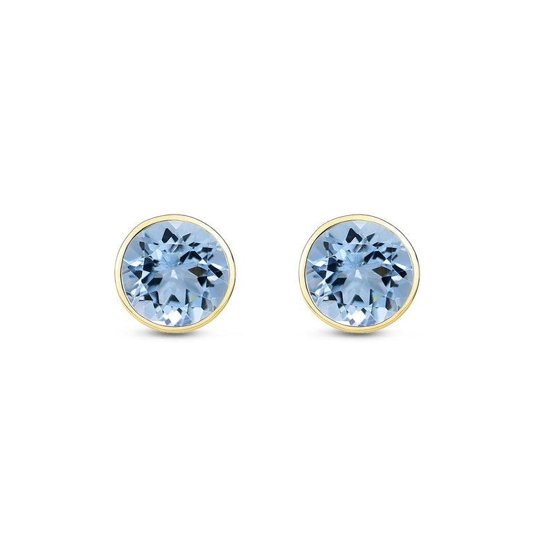 9ct Yellow Gold 5mm Aquamarine Rub Over Stud Earrings