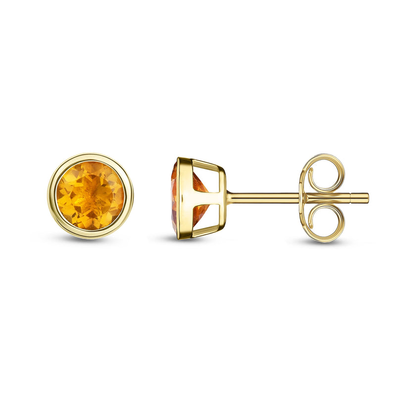 9ct Yellow Gold Citrine 5mm Round Rubover Stud Earrings