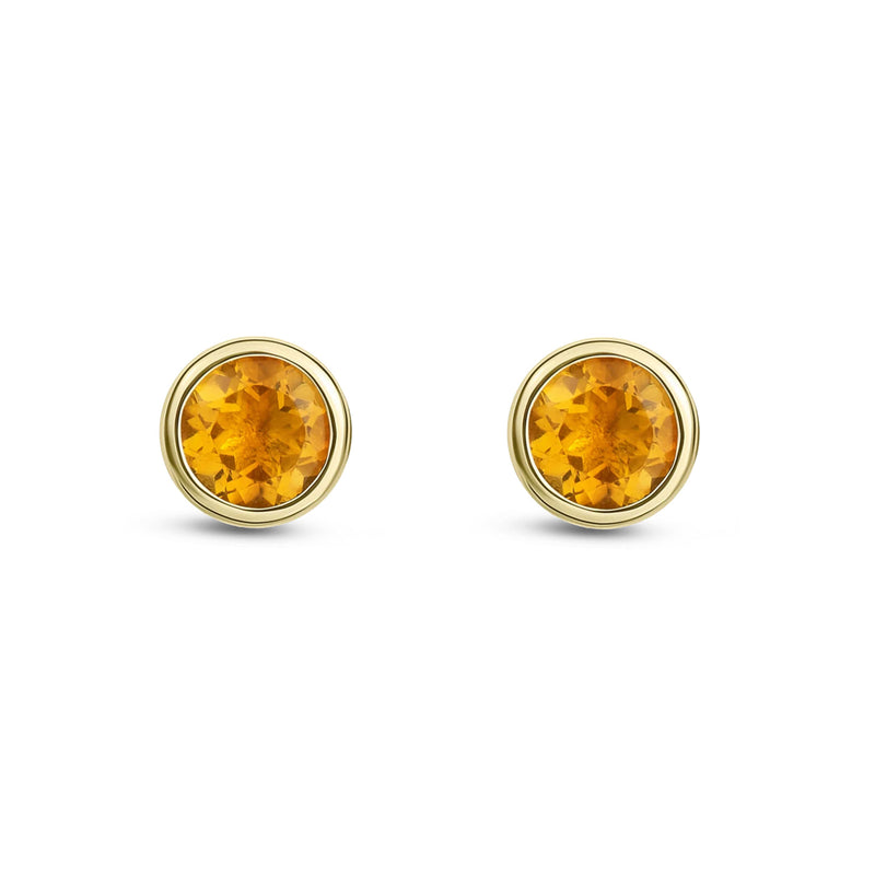 9ct Yellow Gold Citrine 5mm Round Rubover Stud Earrings