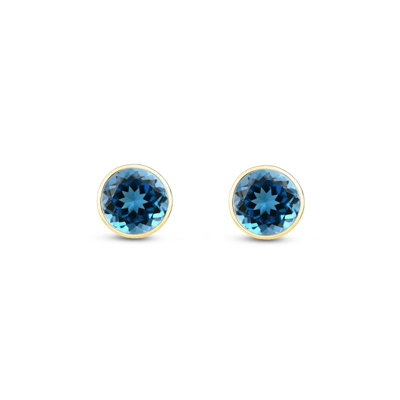 9ct Yellow Gold London Blue Topaz 5mm Round Rubover Stud Earrings