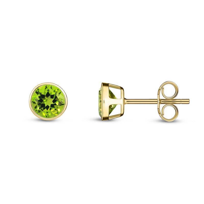 9ct Yellow Gold Peridot 5mm Round Rubover Stud Earrings