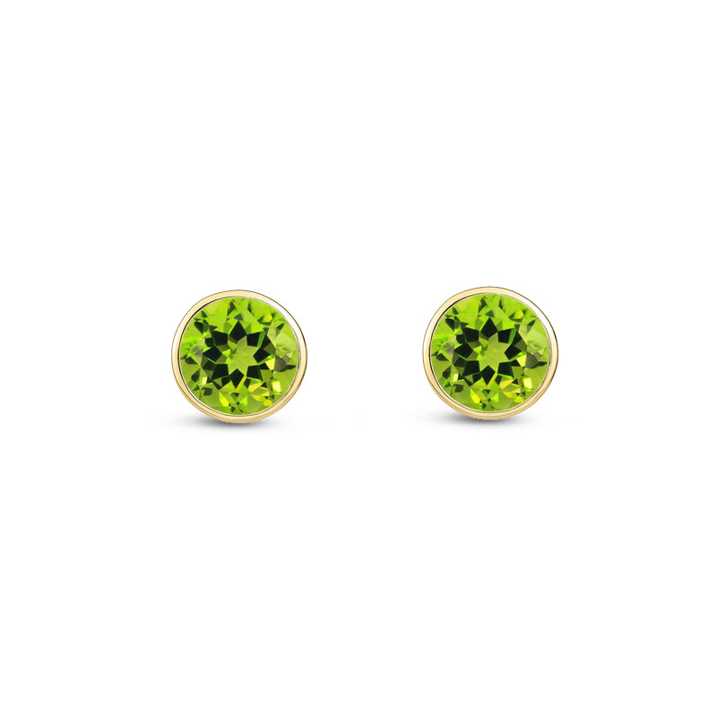 9ct Yellow Gold Peridot 5mm Round Rubover Stud Earrings