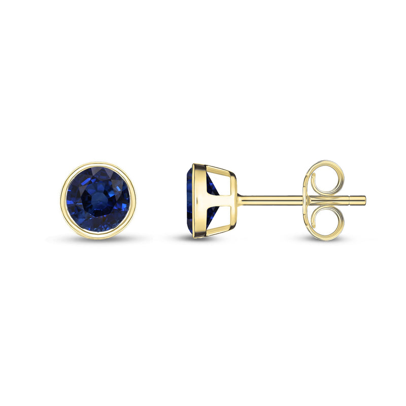 9ct Yellow Gold Sapphire 5mm Round Rubover Stud Earrings
