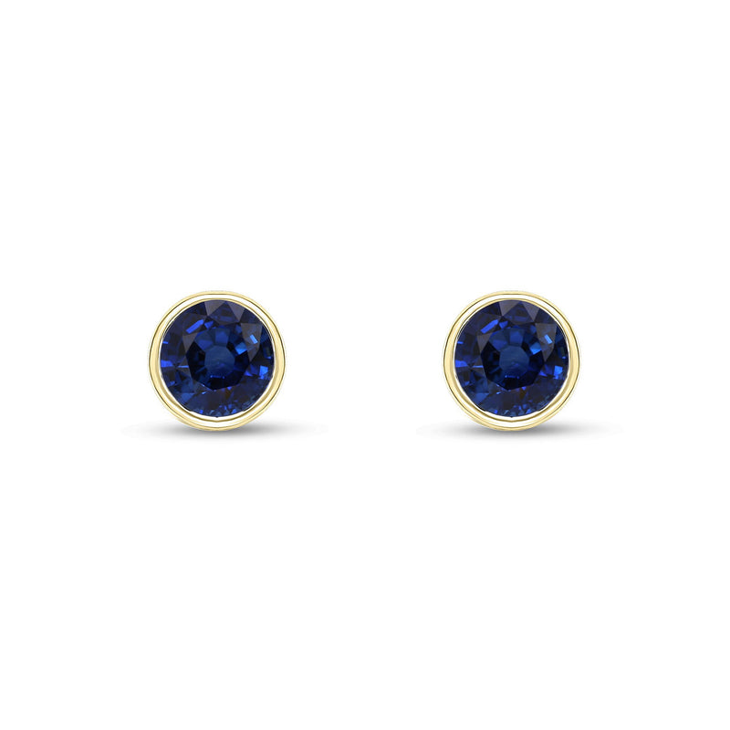 9ct Yellow Gold Sapphire 5mm Round Rubover Stud Earrings