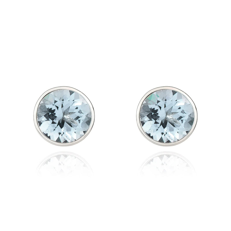 9ct White Gold Aquamarine 5mm Round Rubover Stud Earrings