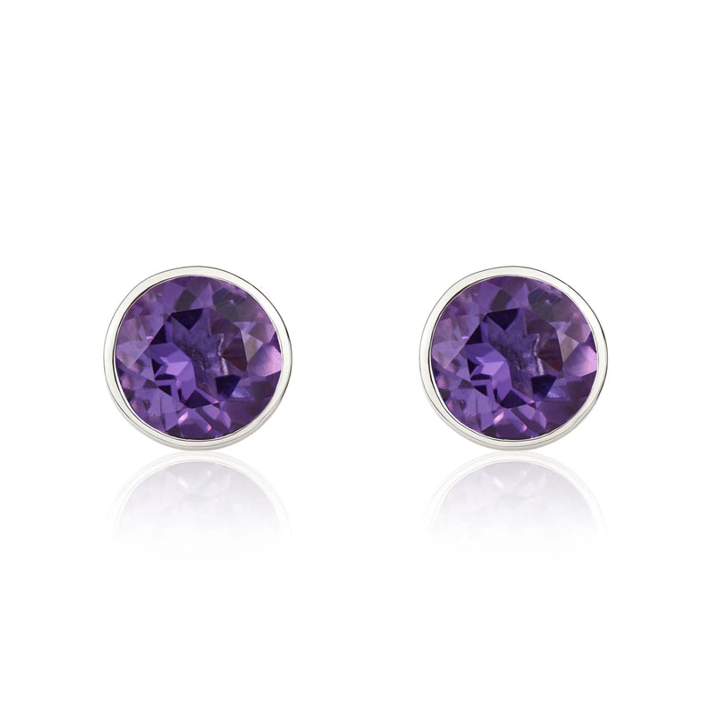 9ct White Gold Amethyst 5mm Round Rubover Stud Earrings