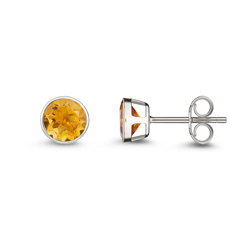 9ct White Gold Citrine 5mm Round Rubover Stud Earrings