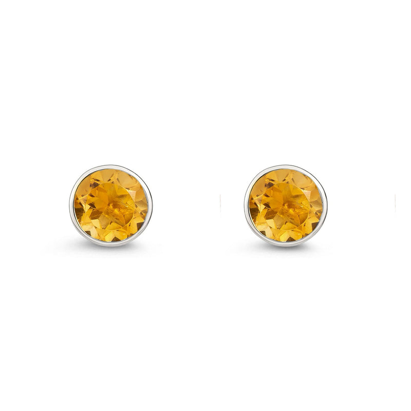 9ct White Gold Citrine 5mm Round Rubover Stud Earrings