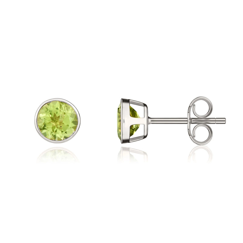 9ct White Gold Peridot 5mm Round Rubover Stud Earrings