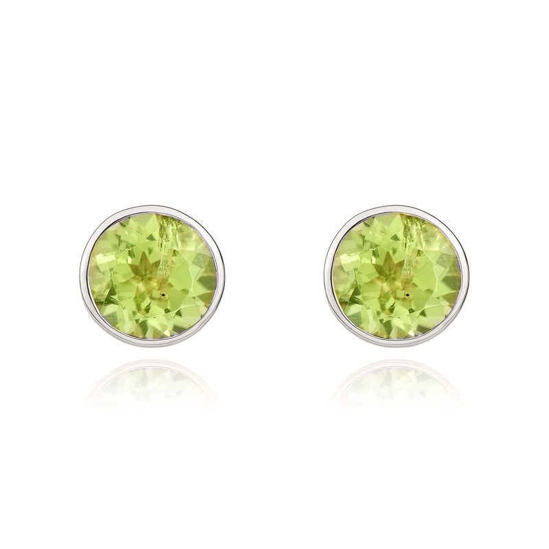 9ct White Gold Peridot 5mm Round Rubover Stud Earrings