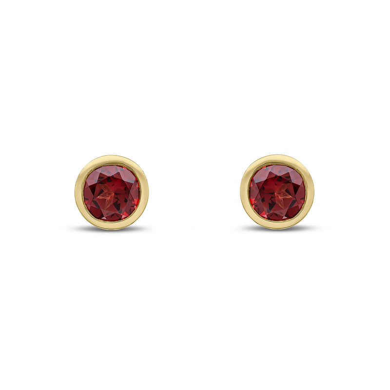 9ct Yellow Gold Garnet 6mm Round Rubover Stud Earrings