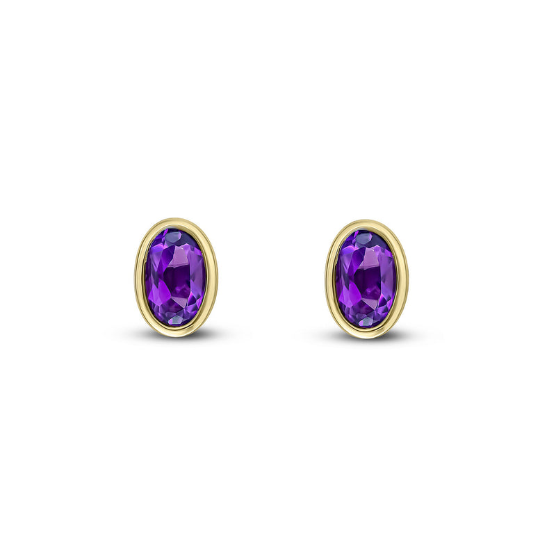 9ct Yellow Gold Amethyst Oval Rubover Stud Earrings 5x3mm