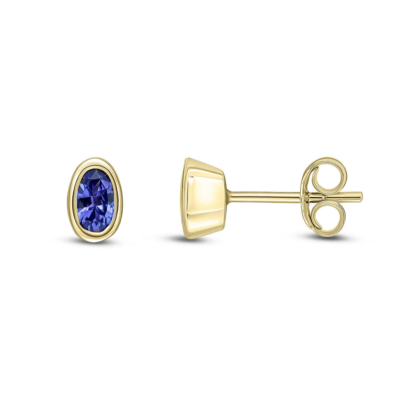 9ct Yellow Gold Tanzanite Oval Rubover Stud Earrings 5x3mm