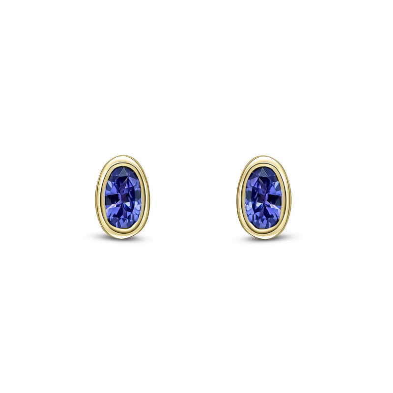 9ct Yellow Gold Tanzanite Oval Rubover Stud Earrings 5x3mm