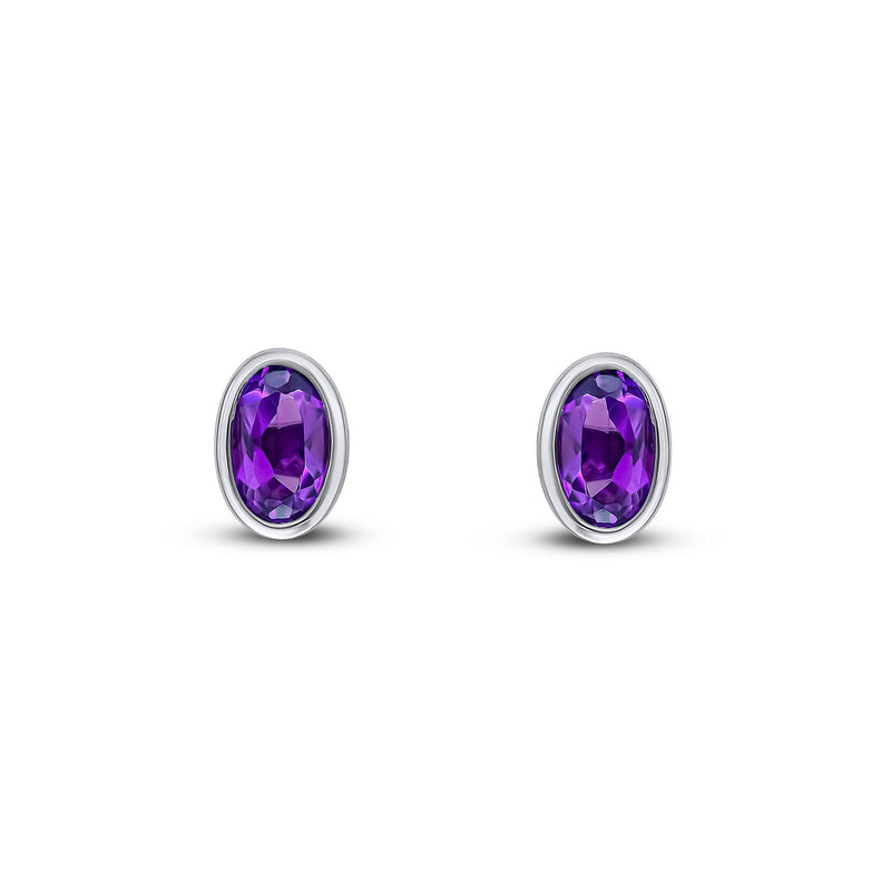 9ct White Gold Amethyst Oval Rubover Stud Earrings 5x3mm