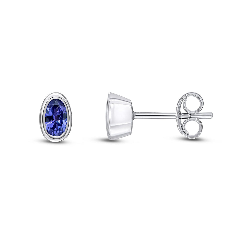9ct White Gold Tanzanite Oval Rubover Stud Earrings 5x3mm